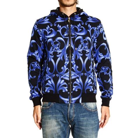 felpa versace blu|Felpa Versace in jersey con cappuccio .